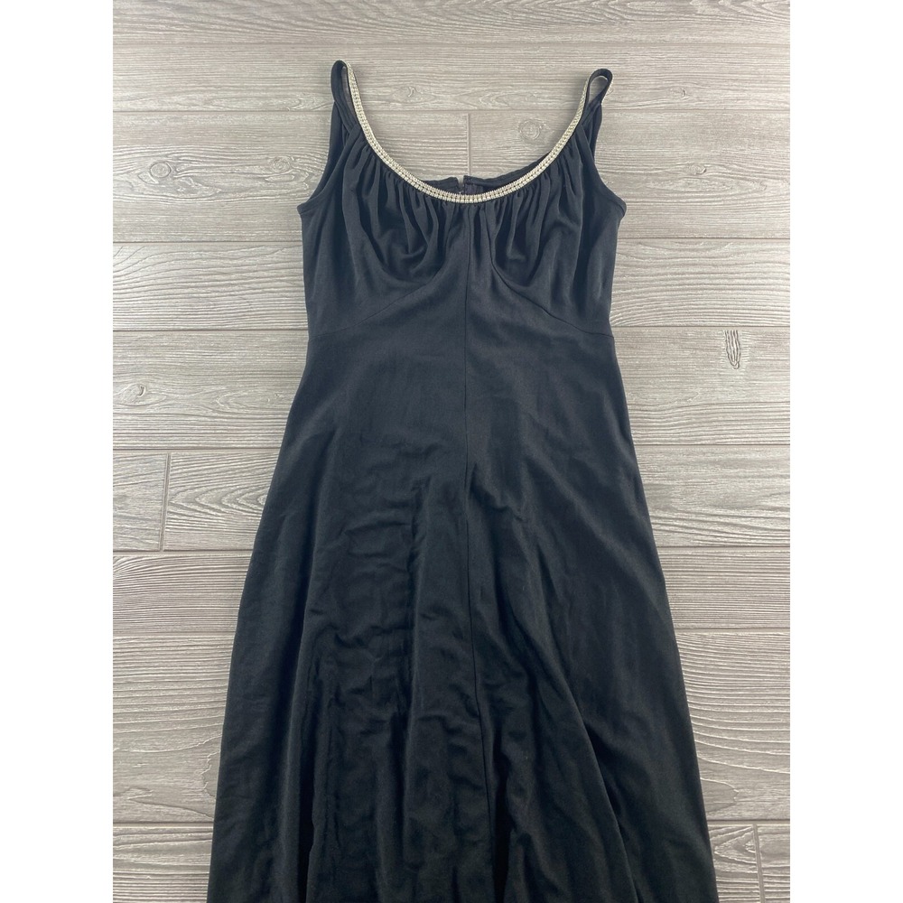 VINTAGE MISS ELLIETTE SLEEVELESS BLACK MAXI DRESS GOWN ELEGANT Rhinestone Trim